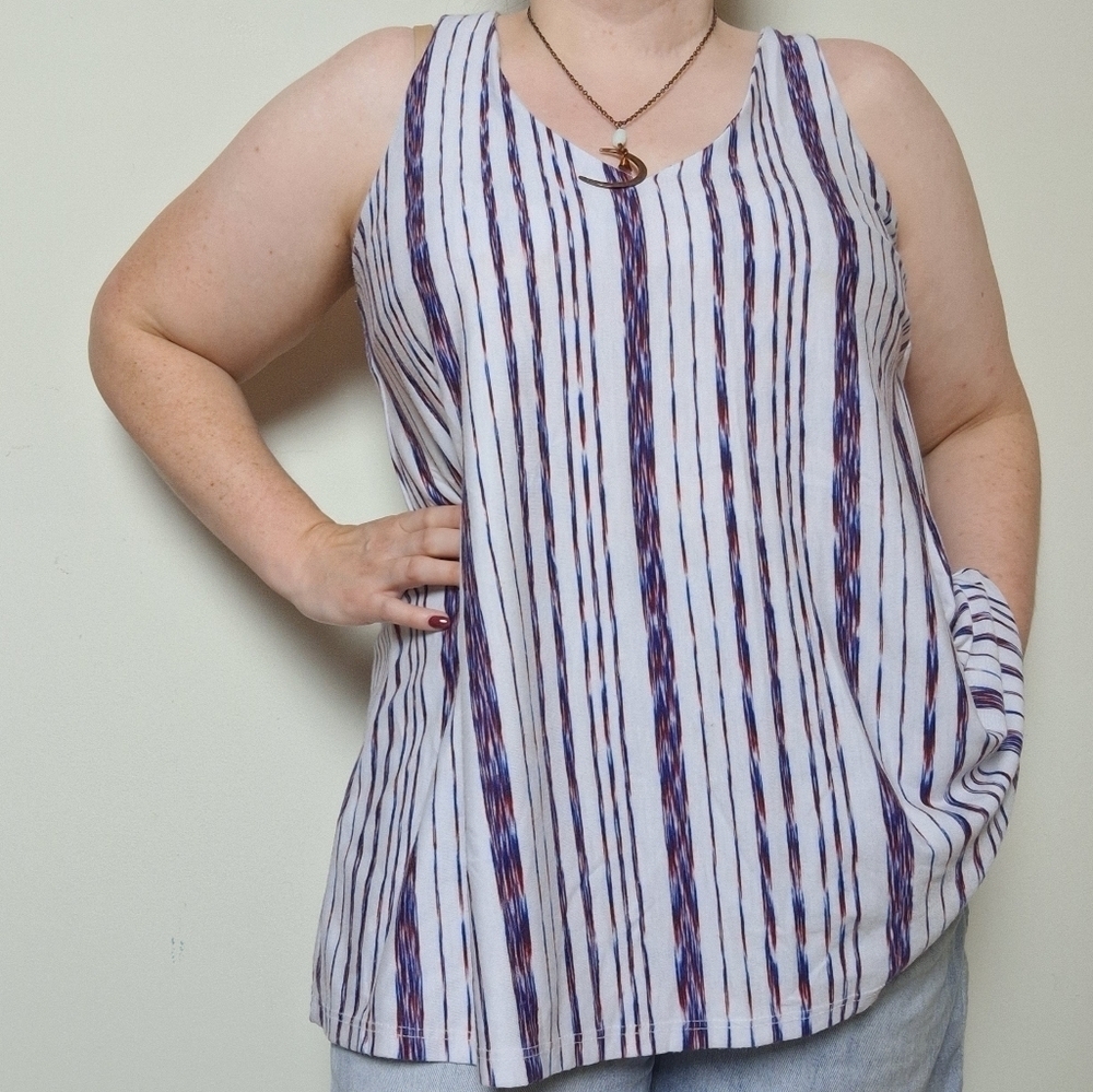 Puella Striped Sleeveless V Neck Blouse